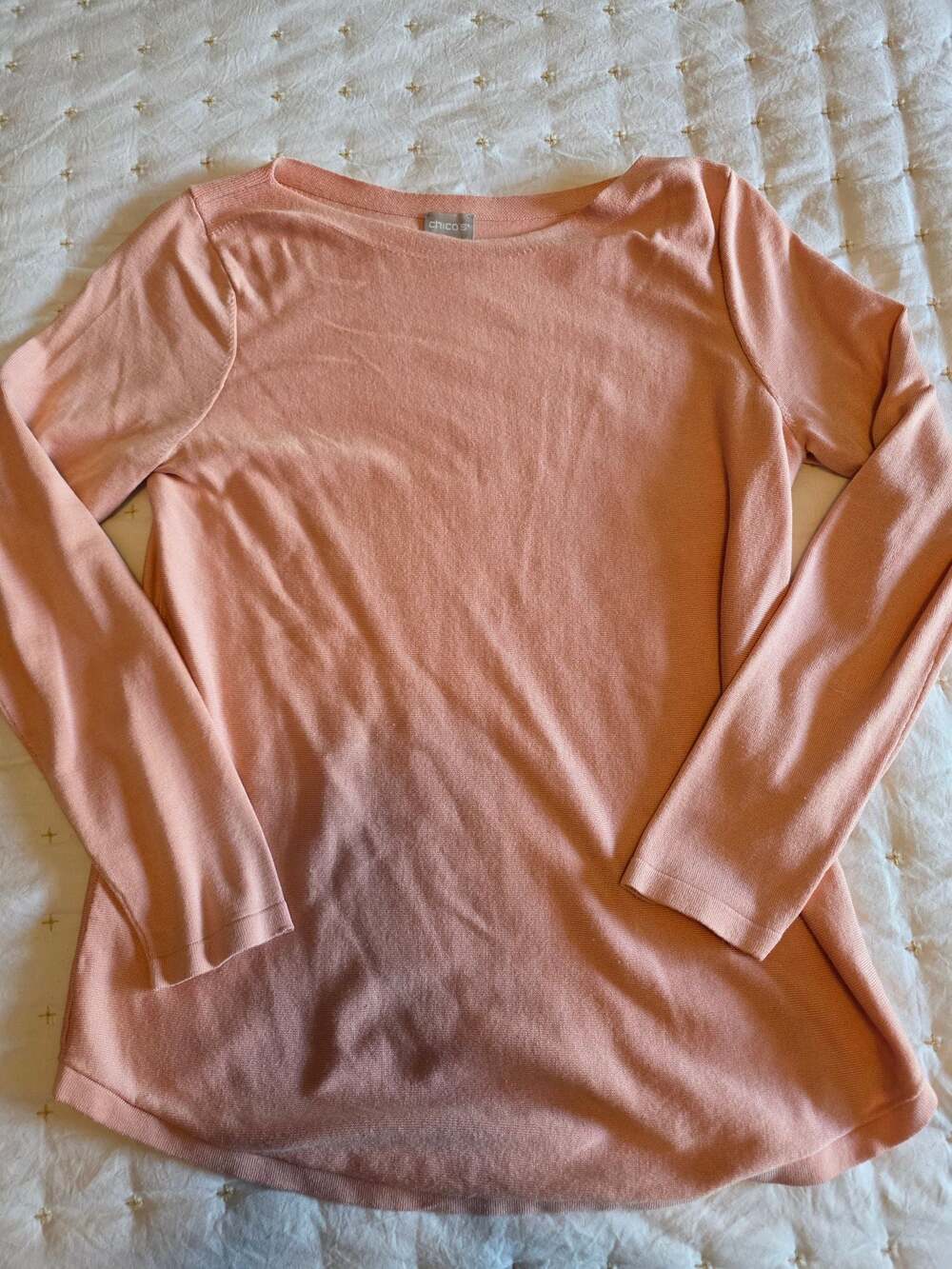 Chico's Long Sleeve Crewneck Knit Sweater in Peach